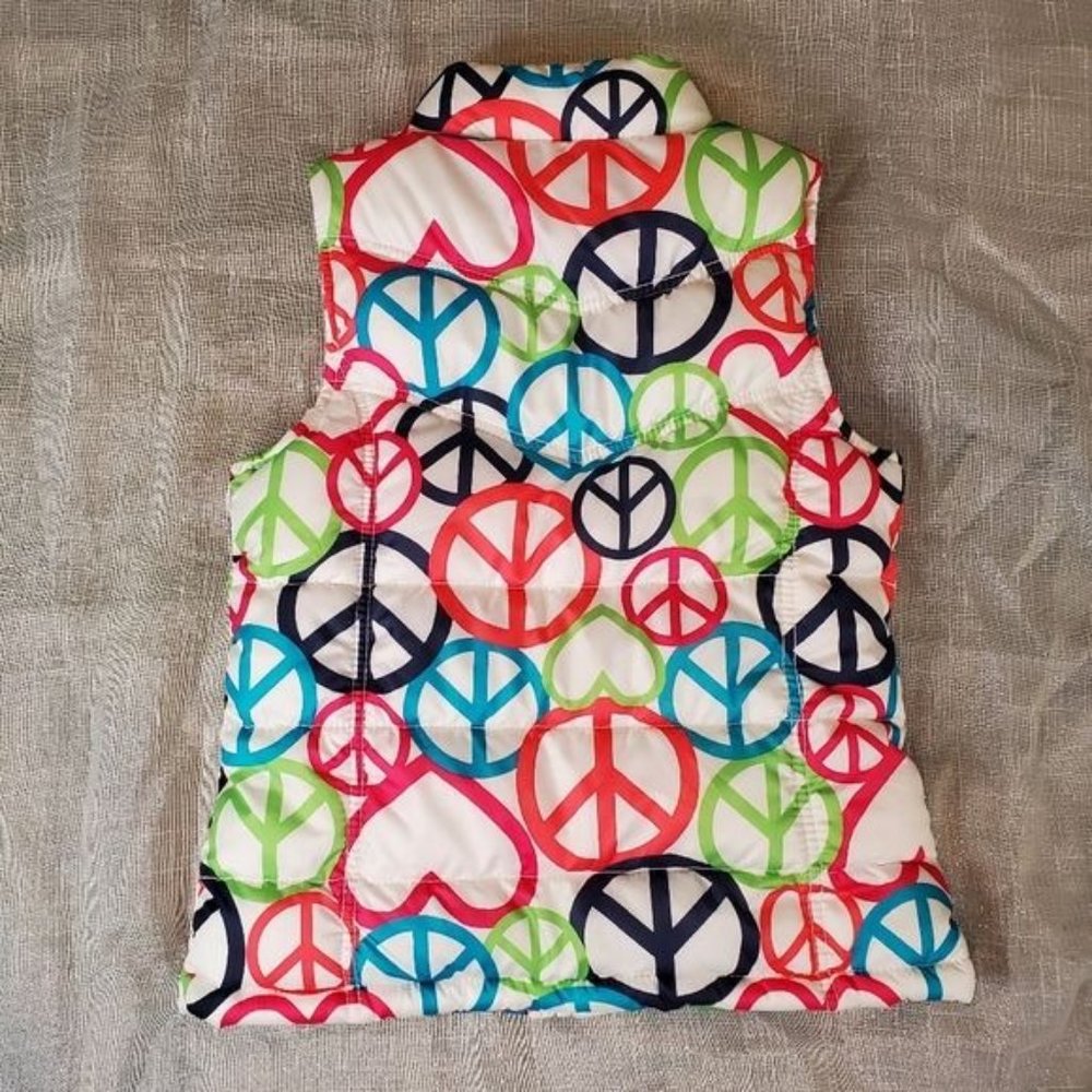 Old Navy White Peace Signs & Hearts Puffer Vest, Blue Pink, Girls Size 8 Medium - Picture 2 of 8